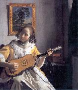 Johannes Vermeer Youg woman playing a guitar Spain oil painting artist